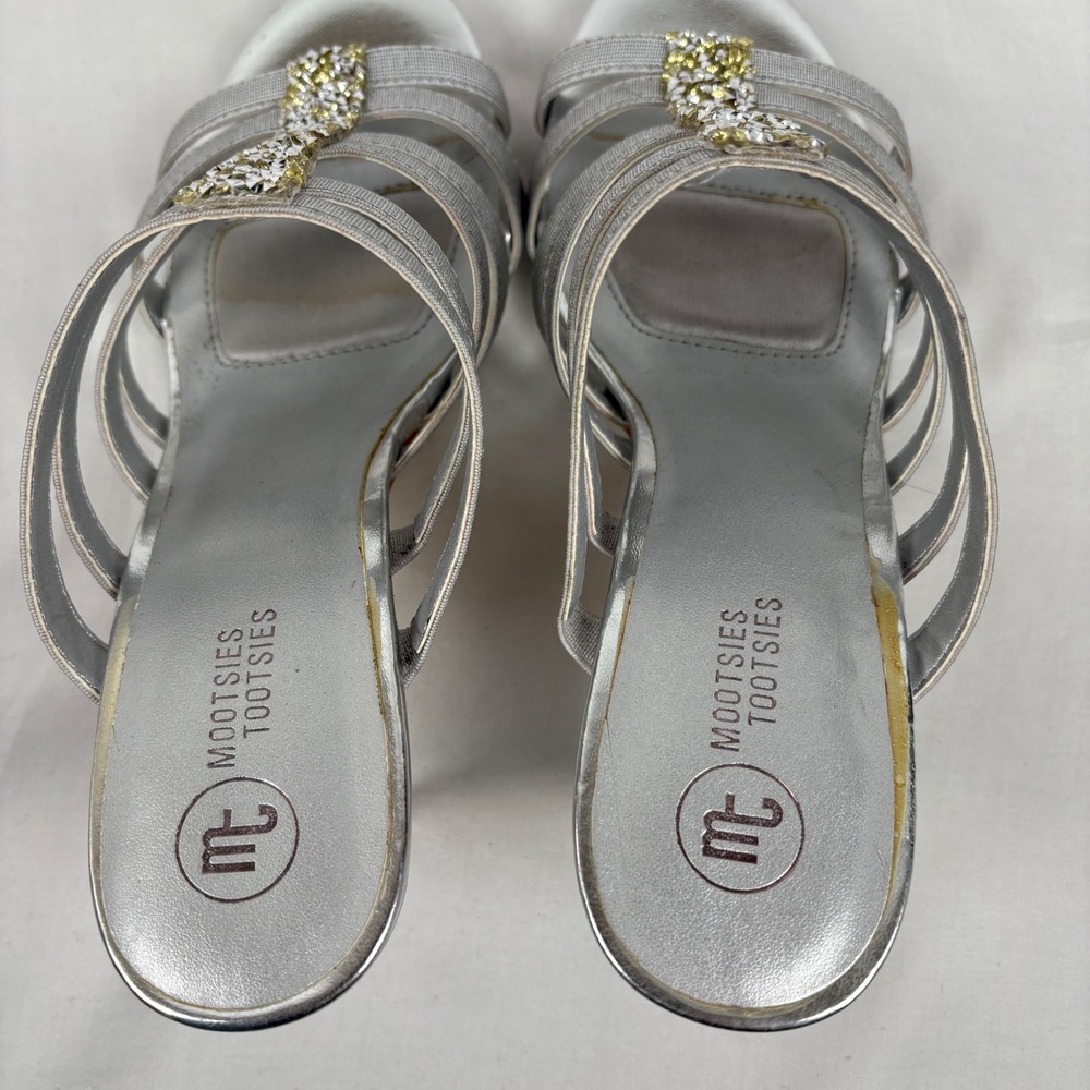 Mootsies Tootsies Harp Sandals 7M Silver Rhinestone Clear 3.5" Heel Glam Formal - Picture 6 of 8